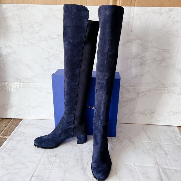 Stuart Weitzman 5050 City Block OTK Boot Over the Knee Blue Suede EU 37 US 6.5 - Picture 5 of 11